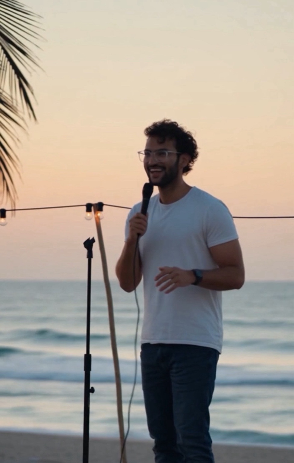 Close-up of Sean with microphone
